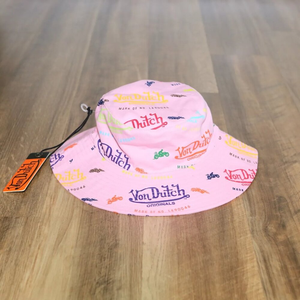 VON DUTCH Pink All Over Logo Print Bucket Hat Unisex Adult One Size NEW NWT